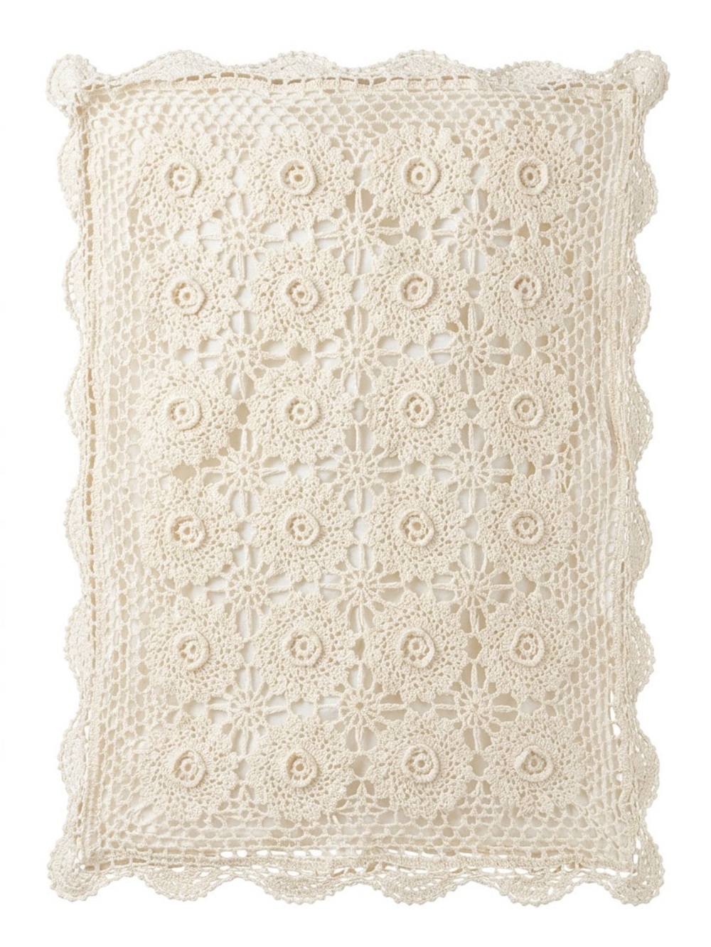 Set of 2 Handmade Crocheted Lace Pillow Covers 24” x 18” Ivory/Cream – Like New